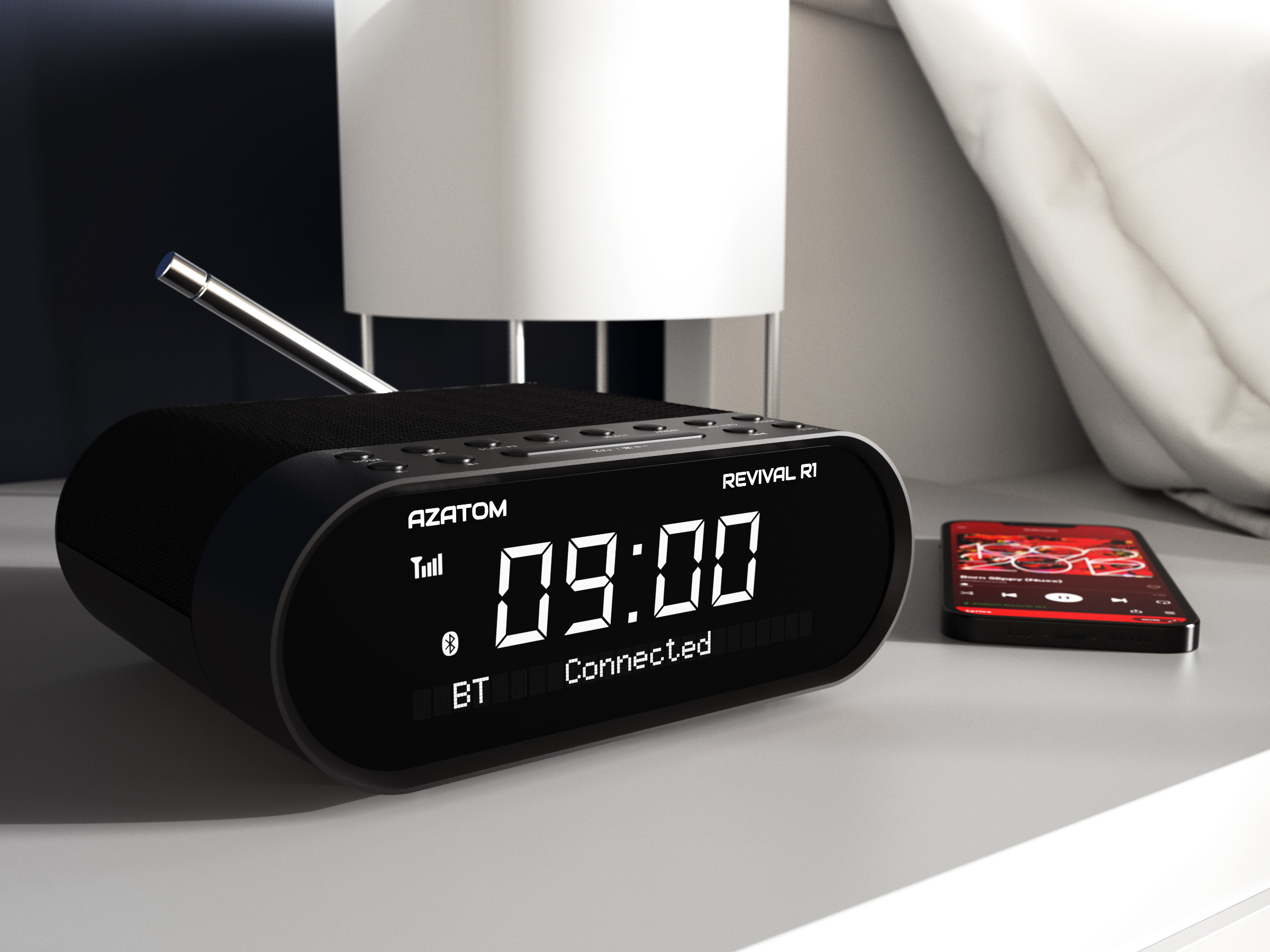 DAB/DAB+ & FM Bedside Digital Radio | Dual Alarms & Sleep Timer Usb Device Charging Mains Powered Bluetooth Perfect For The Bedroom Azatom Revival R1 Black