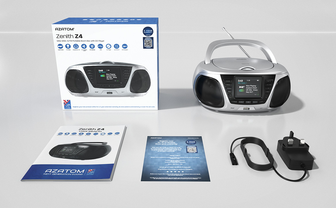 Zenith Z4 DAB & FM Radio CD Boombox with Full Colour Display and
