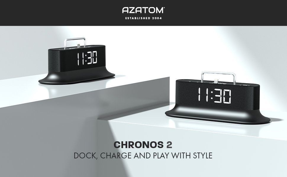 AZATOM Chronos 2 Lightning Dock Speaker for iPhone FM Radio Dual Alarm Clock - Docking station