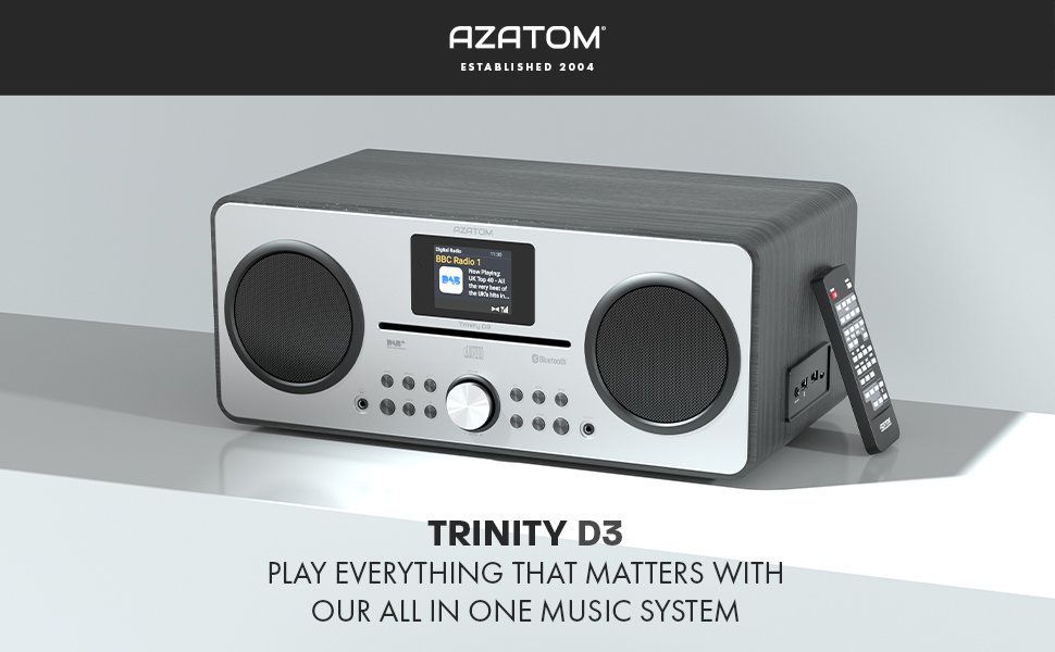 Azatom CD DAB DAB+ Radio Alarm Clock Bluetooth FM Speaker charger