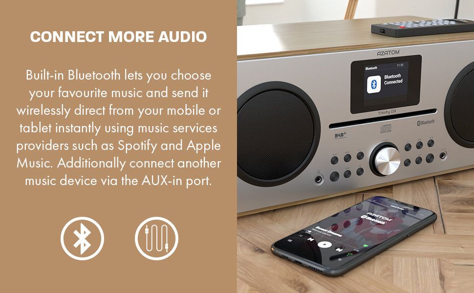 Azatom CD DAB DAB+ Radio Alarm Clock Bluetooth FM Speaker charger