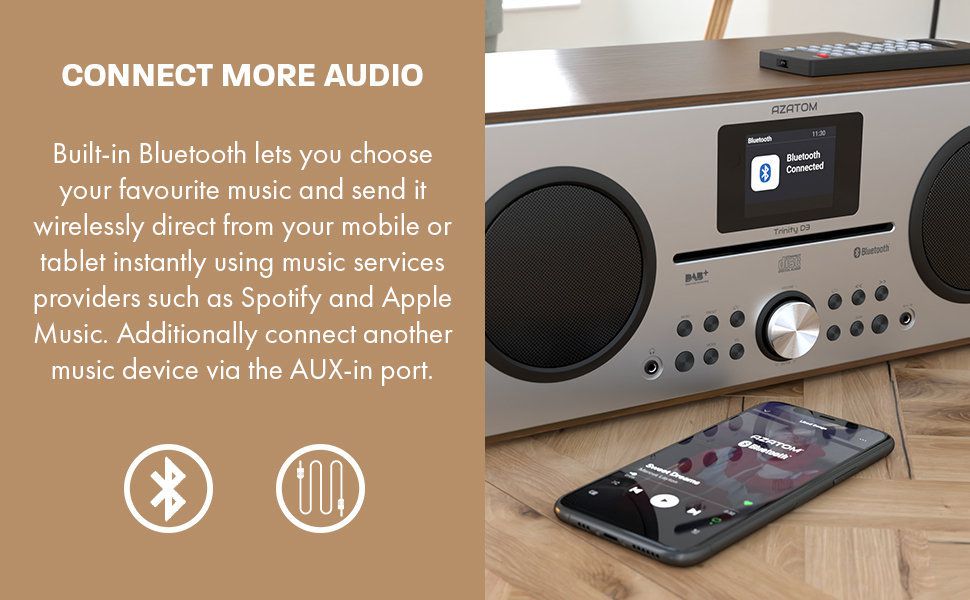 Azatom CD DAB DAB+ Radio Alarm Clock Bluetooth FM Speaker charger