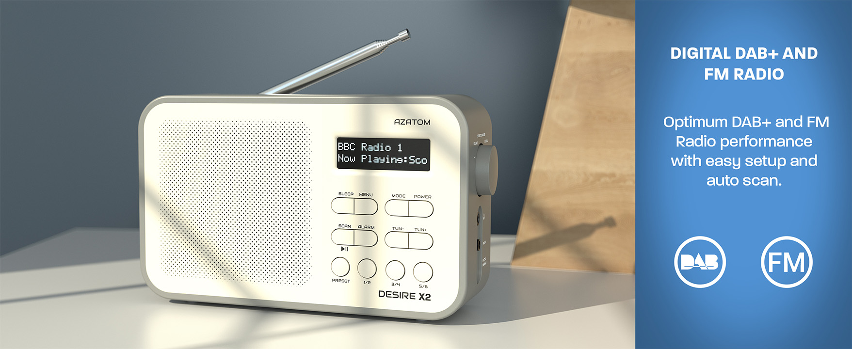 Azatom Desire X Oak DAB/FM Radio Alarm Clock Speaker – Portable Battery & Mains Powered